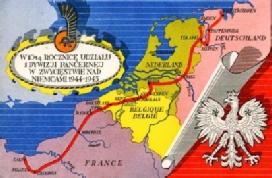 Route of the first polish armoured division Normandy 1944 to the port of Wilhemshaven Germany 1945
